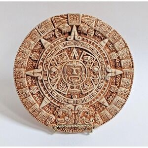Vintage Aztec Sun Stone Calendar Wall‎ Plaque Mexican Folk Art Ceramic Relief